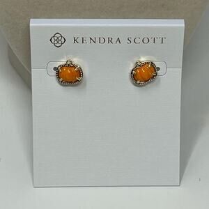 NEW Kendra Scott Pumpkin Stud Earrings 14K Gold Orange Mother of Pearl NWT $75